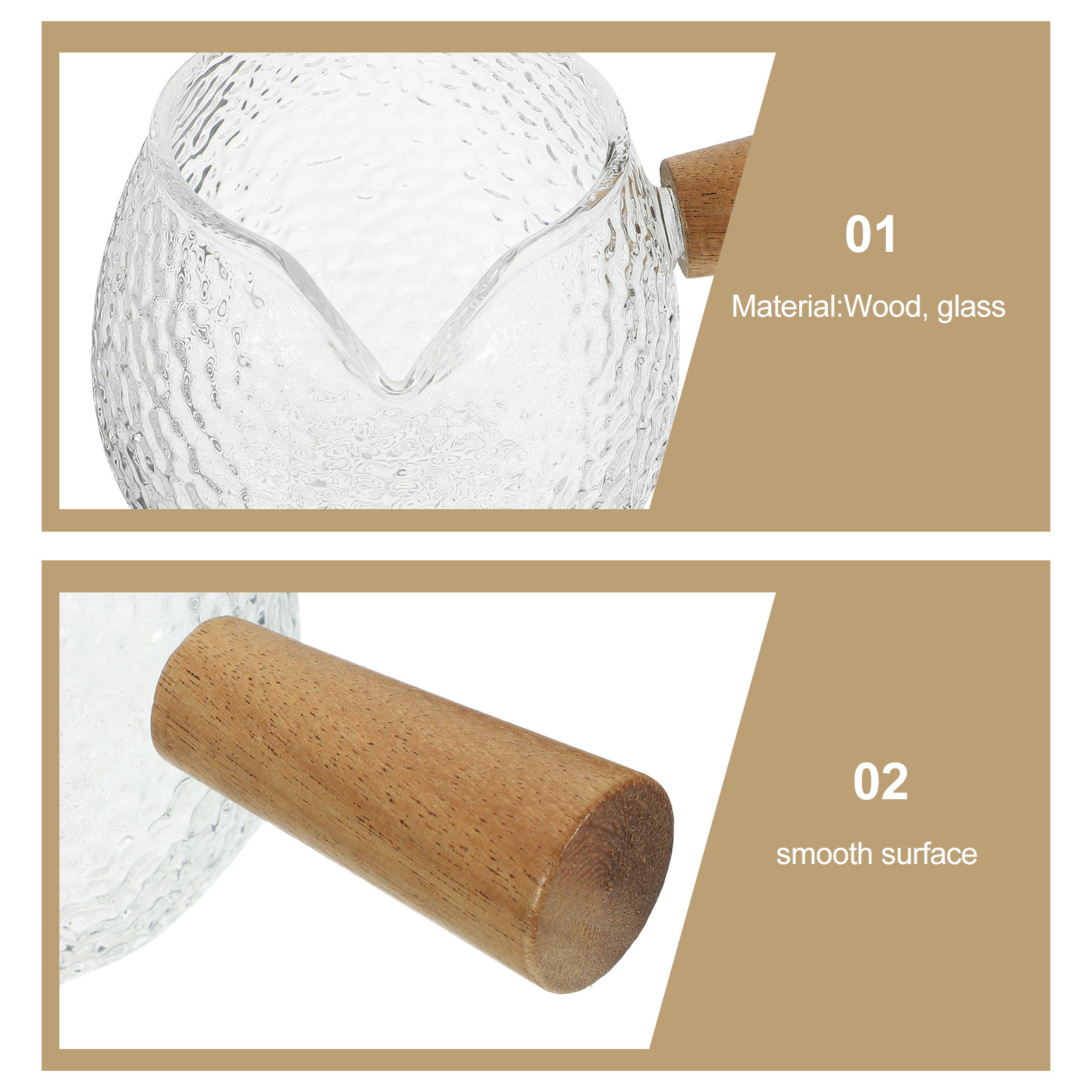 Wooden Handle Glass Milk Pitch - Coffee Tea Creamer ulasan dan harga