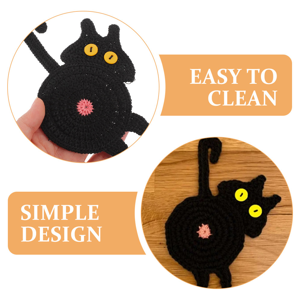 2pcs Black Cat Butt Coaster Cu - Coffee Tea Knits ulasan dan harga