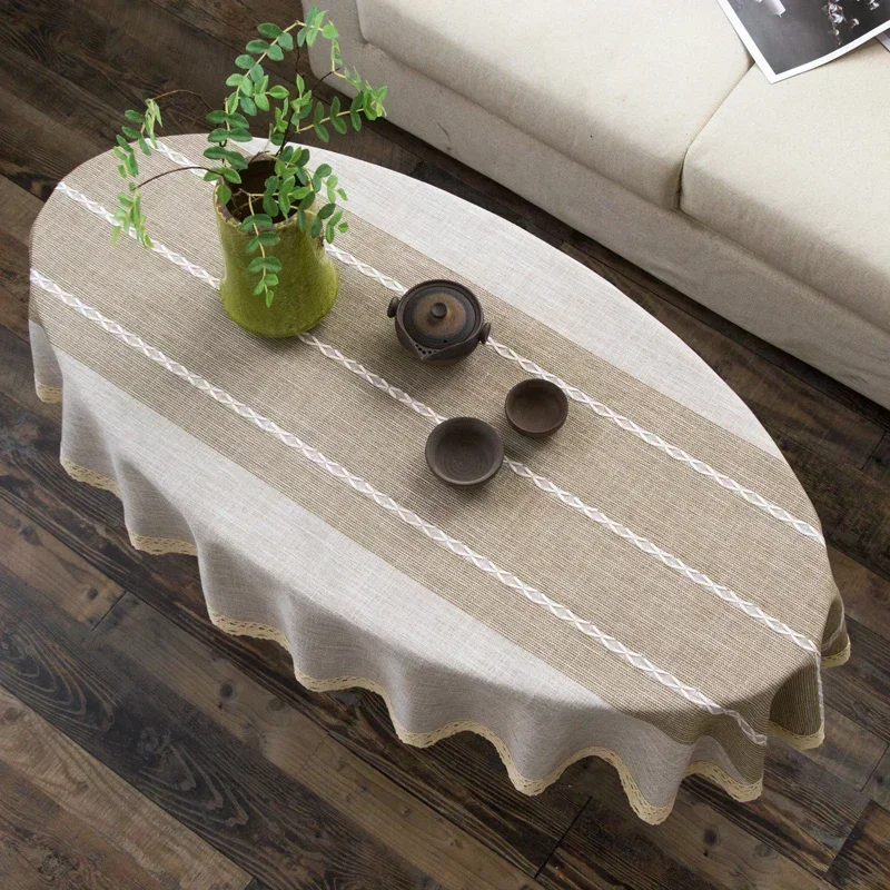 Cotton and Linen Oval Tableclo - Coffee Tea Knits ulasan dan harga